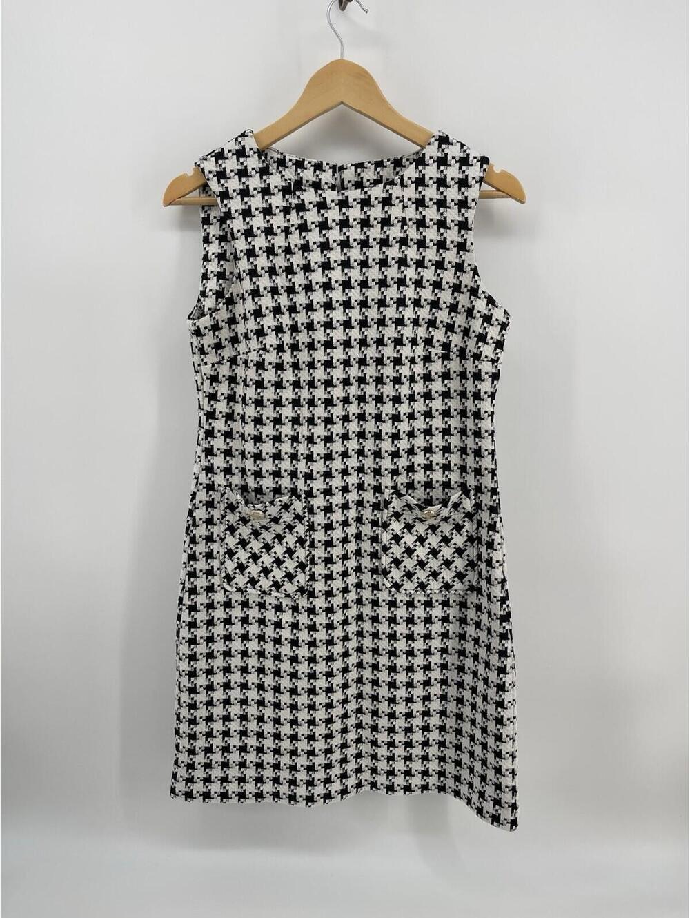 Tommy Hilfiger Women’s Houndstooth Sleeveless Shift Dress Size 4 Black White